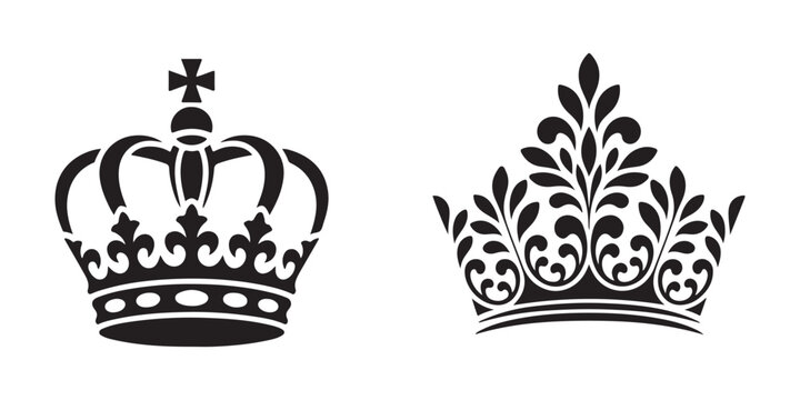 Set of regal crowns and tiaras representing royalty nobility and luxury for design elements.