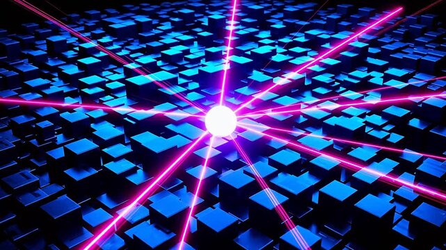 Blue cubes with glowing pink lines