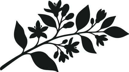 Fototapeta premium Black Silhouette of a Flower Branch with Leaves