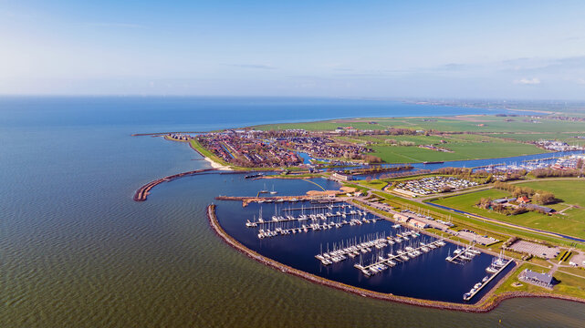 Overview of the historic town Stavoren at the IJsselmeer in the Netherlands