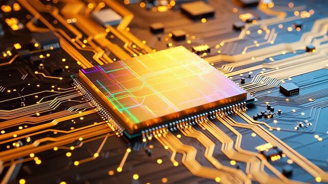Closeup of a glowing circuit board