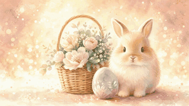 Cute rabbit with a blurry bokeh effect in the background isolated watercolor vector illustration svg