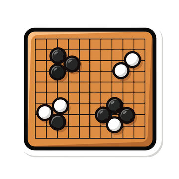 A game board with black and white pieces on a grid