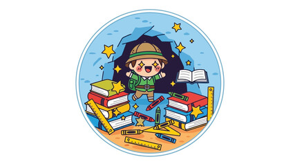 Fototapeta premium Little girl surrounded by colorful books.