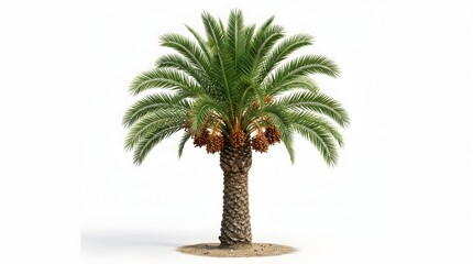 Obraz premium Tropical date palm tree with green fronds, exotic phoenix dactylifera plant on white background, botanical palm tree for landscape design