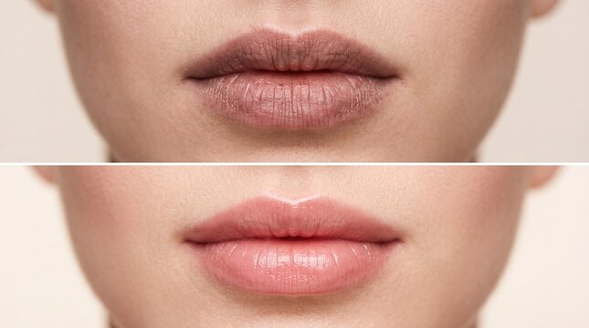 Dry lips chapped texture smooth lips hydrated healthy beauty transformation closeup female skincare natural cosmetic