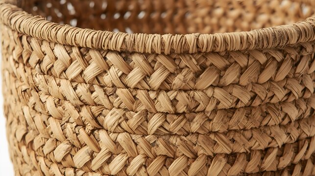 Handwoven rattan basket, natural fiber texture, storage container,