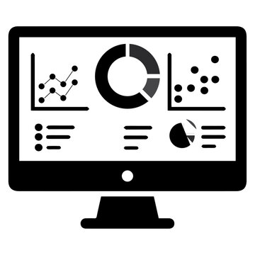 Desktop Computer Monitor with Multiple Charts, Donut Graph and Scatter Plot Analytics Dashboard Solid Icon