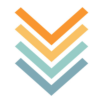 Layered chevron arrows pointing down in flat design