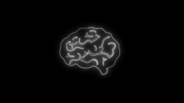 White Neon Outline of a Human Brain on a Black Background glowing
