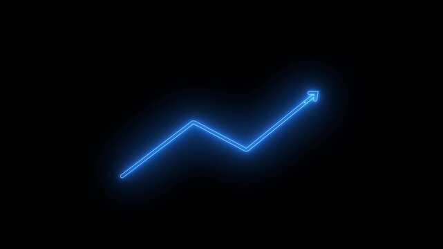 Blue Neon Line Graph Arrow Showing Upward Trend on Black Background light