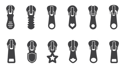 Zipper slider and pull tab vector icons. © Jahura