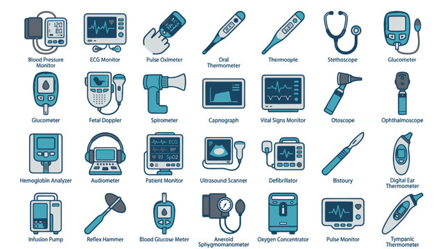 Medical Equipment Icons: Health, Diagnosis, and Care