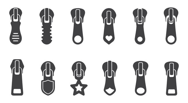 Zipper slider and pull tab vector icons.