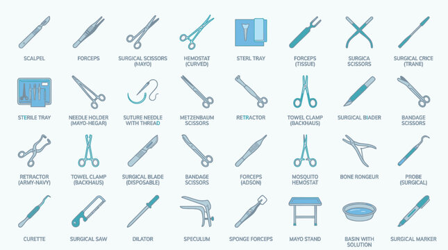Medical Surgical Instruments Collection Flat Icons