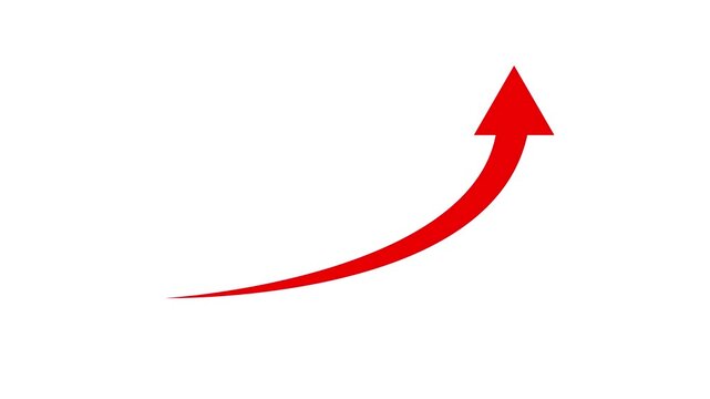 Red arrow moving upwards across white background simple animation sequence