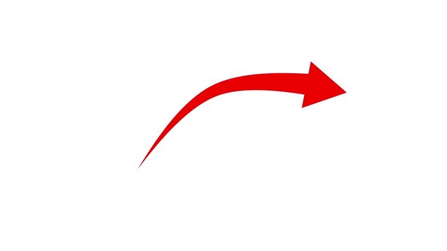 Red arrow moving in curved path on white background stock footage
