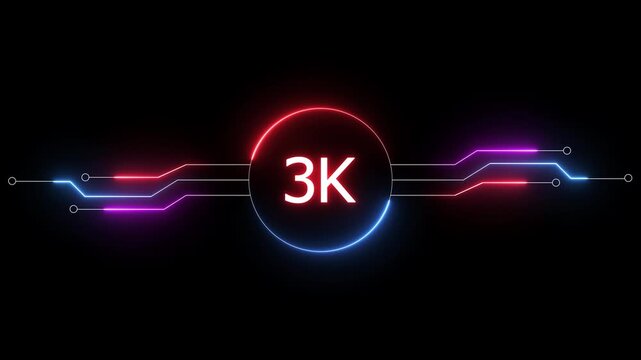 Neon social media followers or subscribers. Neon 3K celebration text animation background.  on a black background. and creating a stunning 4k video.