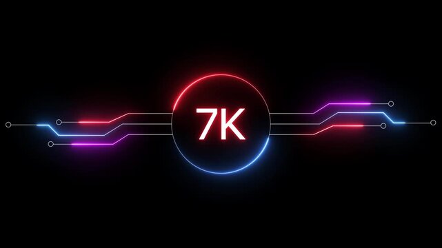 Neon social media followers or subscribers. Neon 7K celebration text animation background.  on a black background. and creating a stunning 4k video.