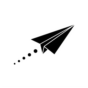 Black paper airplane flying with dotted trail