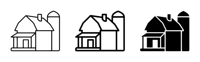 Farmhouse and Silo Icons, Rural Building Vector Graphics, Countryside Architecture Symbols © Bepari