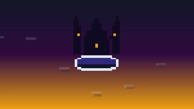 Retro Pixel Art Fantasy Castle Animation with Gradient Sky Background