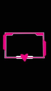 Pink and white digital frame with heart accent. Pink and white frame for romantic social media. Pink and white frame animation for love.