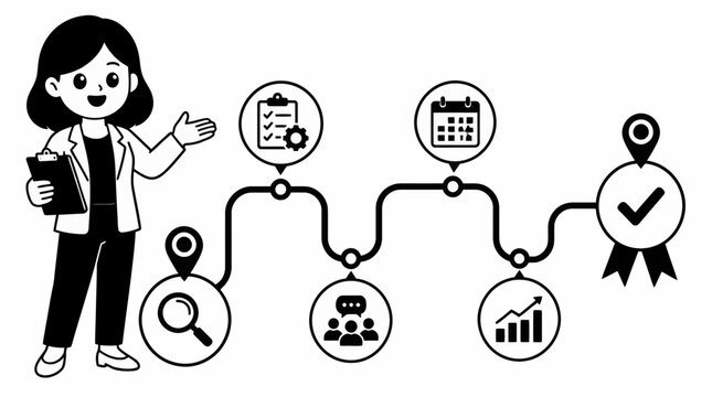 Woman presenting a step by step business process flow.