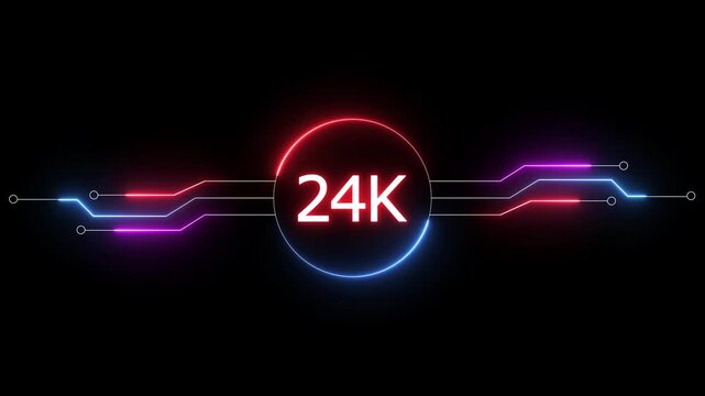 Neon social media followers or subscribers. Neon 24K celebration text animation background. on a black background. and creating a stunning 4k video.