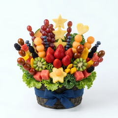 Fototapeta premium Vibrant Fruit Skewers Bouquet in Basket.