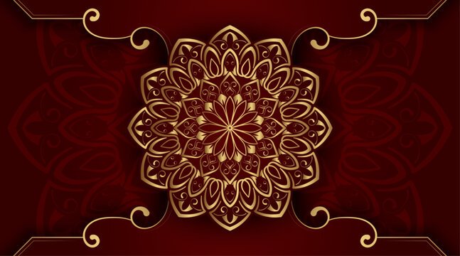 Luxury red mandala background, round decoration
