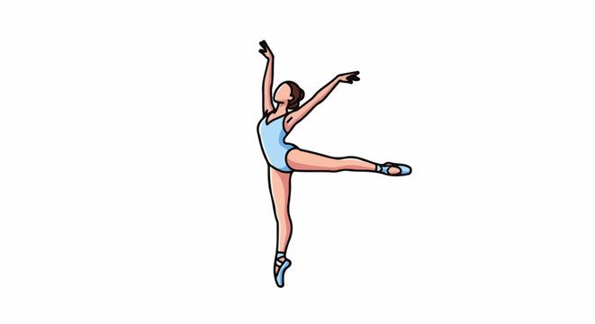A cartoon woman in a blue leotard ice skates with one leg extended
