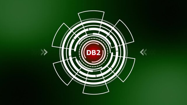 DB2 Database System Concept with Futuristic Digital HUD Background