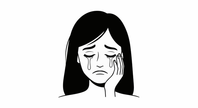 A woman crying with her hand on her face