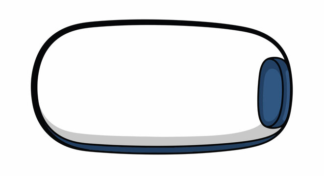 A simple illustration of a white and blue virtual reality headset
