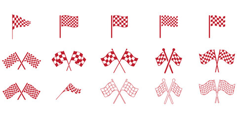 Naklejka premium racing flags and symbols vector checkered start trophy car speed line silhouette black white background graphic design motorsport competition event icon