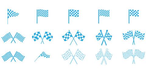 Naklejka premium racing flags and symbols vector checkered start trophy car speed line silhouette black white background graphic design motorsport competition event icon