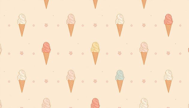 Seamless summer pattern with ice cream cones, popsicles, tiny flowers, and playful seasonal vibes.