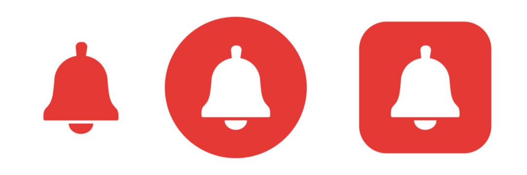 Notification bell icon set with update and alert symbols. Urgent notification, message alerts and subscribe reminders for app and web UI