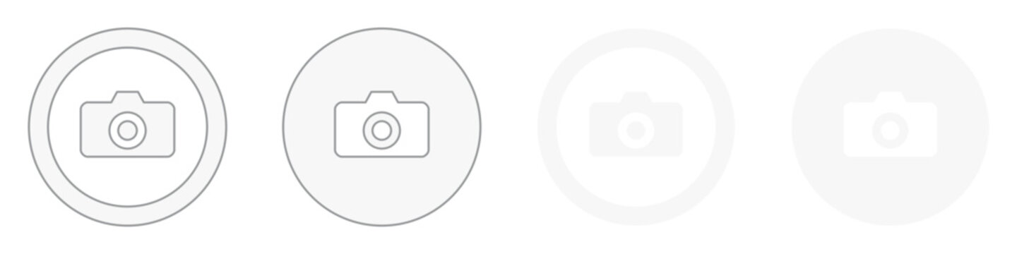 Camera icon logo white with photo shutter symbol outline circle for application button and clipart on transparent background