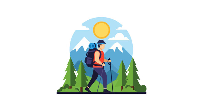 Man hiking with backpack outdoors.