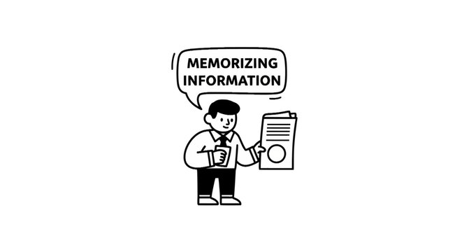 Man holding document and memorizing information.