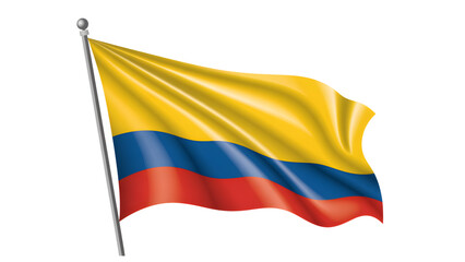 Obraz premium Colombian Flag Waving on Silver Flagpole Isolated on White