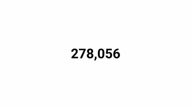 number counter animation zero to five lac numbers on transparent background, counting Numbers 0 to 500000 animation with alpha channel for views, likes and share counts