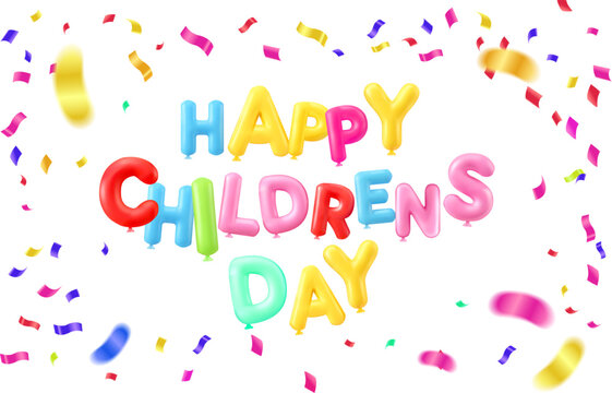HAPPY CHILDREN S DAY festive greeting foil balloon letters centered on a clean white backdrop digital illustration for kids celebration banners