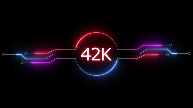 Neon social media followers or subscribers. Neon 42K celebration text animation background. on a black background. and creating a stunning 4k video.