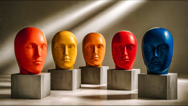 Masques color&eacute;s sur cubes de pr&eacute;sentation