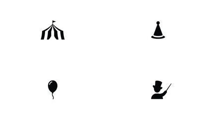 Circus tent party hat balloon and magician silhouette icons set. © Sharmistha