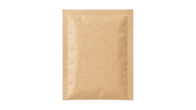 Brown paper packet sits on a plain surface during daylight hours in a simple setting where nothing else is visible