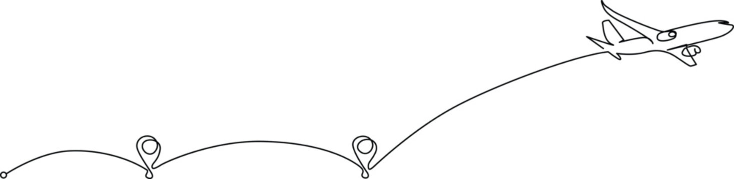 Airplane flying over waypoint markers route